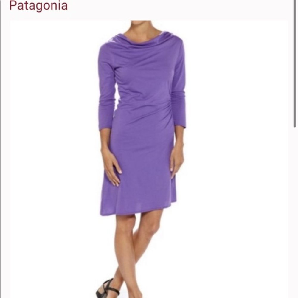 Patagonia Seabreaks Purple Long Sleeve Cowl Neck Asymmetrical Dress Size Medium